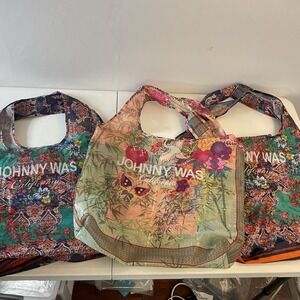 Reusable Shopping Bags  Johnny Was Polyester Lot Of 3 Patterns Floral Colorful